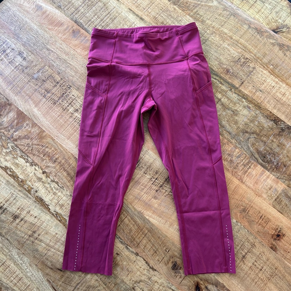 Lululemon Fast and Free High-Rise Crop 19 Nulux Pockets Berry Pink Size 6